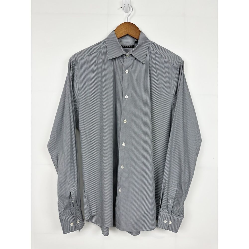 Theory Sylvain Striped Button Down Long Sleeve Dress Shirt Gray White Size Large